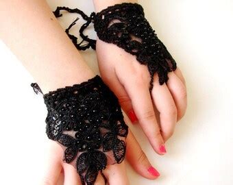 Black Lace Gloves Etsy