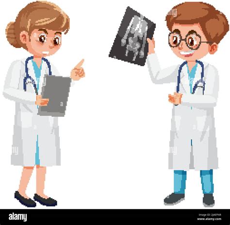 Male And Female Doctors With X Ray Film Illustration Stock Vector Image