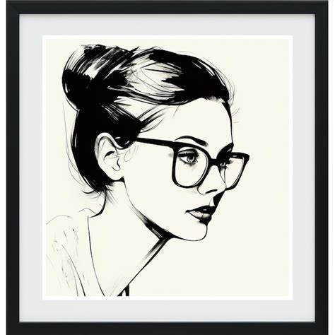 Premium Photo | A black and white drawing of a woman wearing glasses