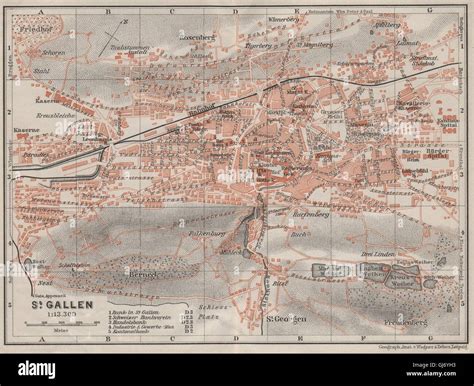 ST GALLEN Town City Stadtplan Switzerland Suisse Schweiz BAEDEKER