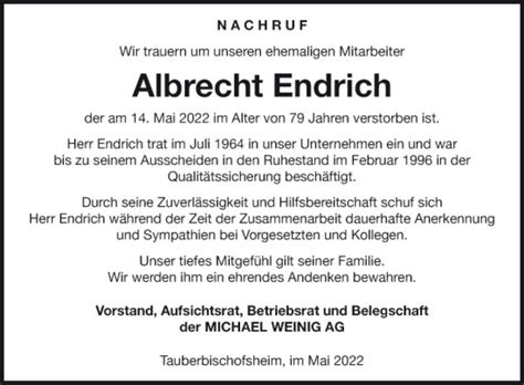 Traueranzeigen Von Albrecht Endrich Trauerportal Ihrer Tageszeitung