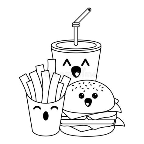 Vector Black And White Cute Kawaii Fast Food Pairs Clip Art Set The Best Porn Website