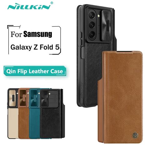 For Samsung Galaxy Z Fold 5 Case Nillkin Qin Flip Leather Slide Camera Protection Case Kickstand