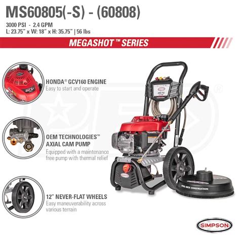 Simpson Megashot 3000 Psi Gas Cold Water Pressure Washer W Surface