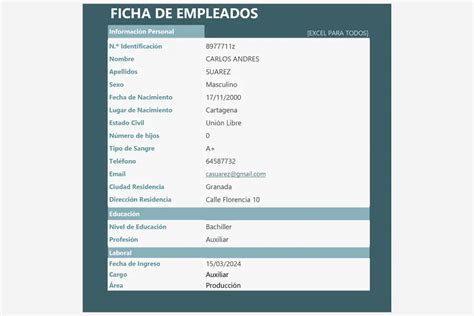 Modelo Ficha De Empleado En Excel Descarga Gratis