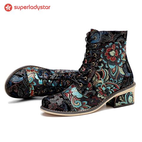 Vintage Handmade Stunning Floral Ankle Boots Superladystar