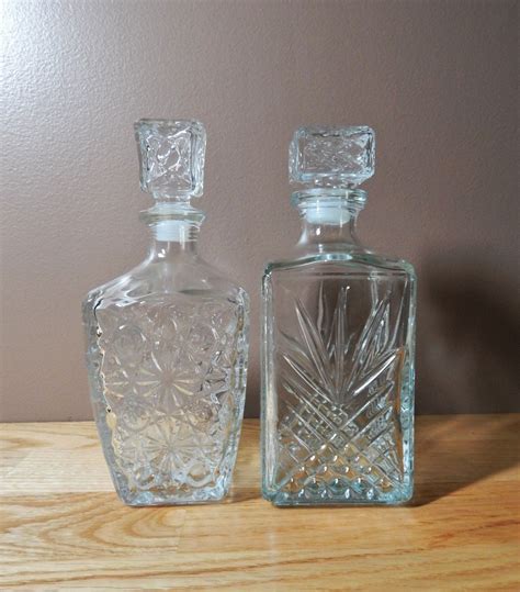 Vintage Pressed Glass Liquor Decanter Set Of Two Etsy