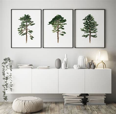 Pine Tree Print Pine Wall Art Set Of 3 Art Prints Green Tree Of Life