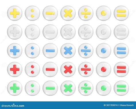 Realistic D Plus Minus Multiply Division And Equal Sign On Round