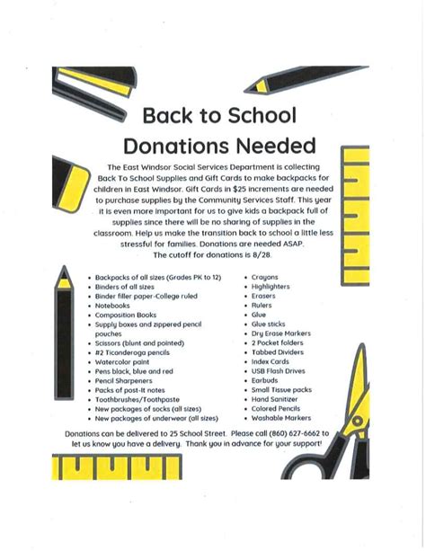 Donations For Back To School East Windsor Chamber Of Commerce