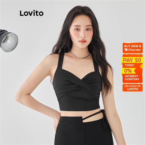 Lovito Casual Plain Ruched Sleeveless Crop Tops For Women L49AD023