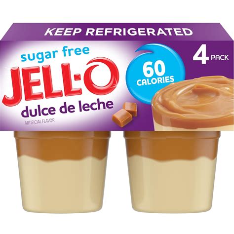 Jell O Dulce De Leche Sugar Free Ready To Eat Pudding Cups Snack 4 Ct Cups