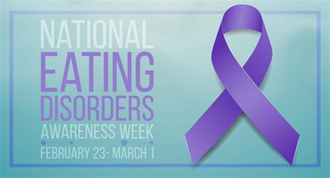 National Eating Disorders Awareness Week Concept Banner Template With Purple Ribbon And Text