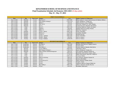 2nd Sem 2021 2022 Final Examination Schedule V1 Date Day Year Level