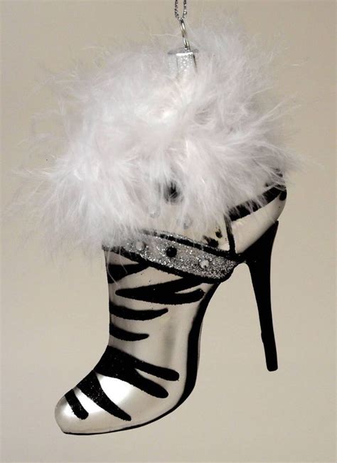 Glam Silver Black High Heel Boot Christmas Ornament Black High