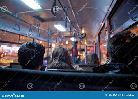 People In Old Public Bus View From Inside The Bus People Sitting On