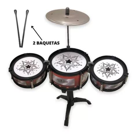 Bateria Musical Infantil Baqueta Brinquedo Menino Menina Cor Marron