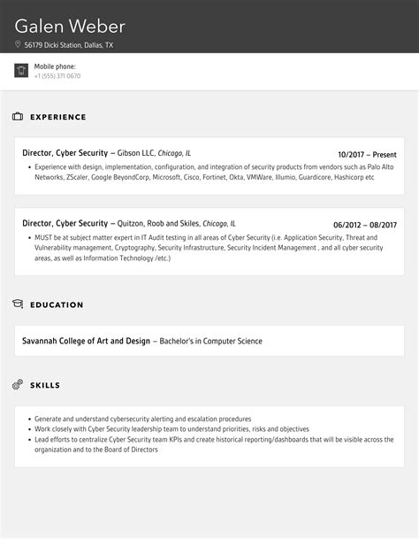 Director Cyber Security Resume Samples Velvet Jobs