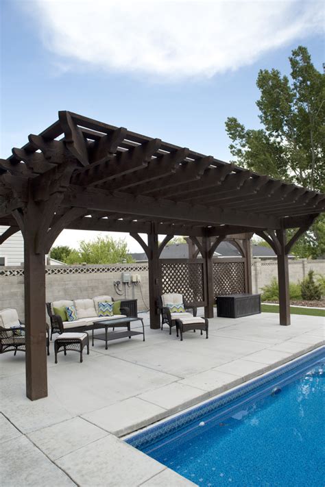 Timber Frame Poolside Pergola With Privacy Lattices Arbor Modern