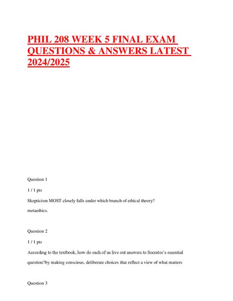 Phil Week Final Exam Questions Answers Latest Exams