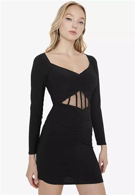 Jual Trendyol Sheer Cutout Mini Dress Original 2024 Zalora Indonesia