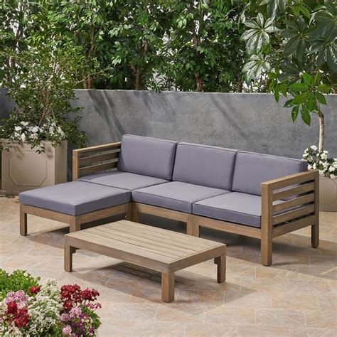 Noble House Cambridge Outdoor 5 Pc Acacia Wood Sofa Set Gray And Dark