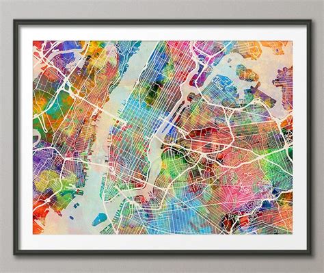 New York City Street Map Usa Art Print 1307 Etsy