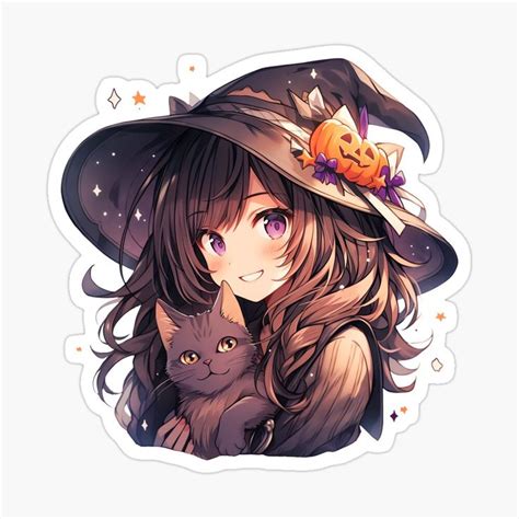 Cute Kawaii Halloween Witch and Her Cat Happy in Pastel Colors by CozyKawaiiArt | Redbubble ...