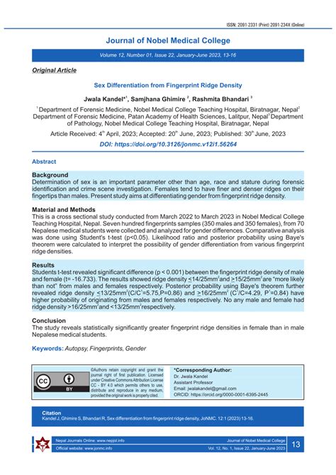 Pdf Sex Differentiation From Fingerprint Ridge Density