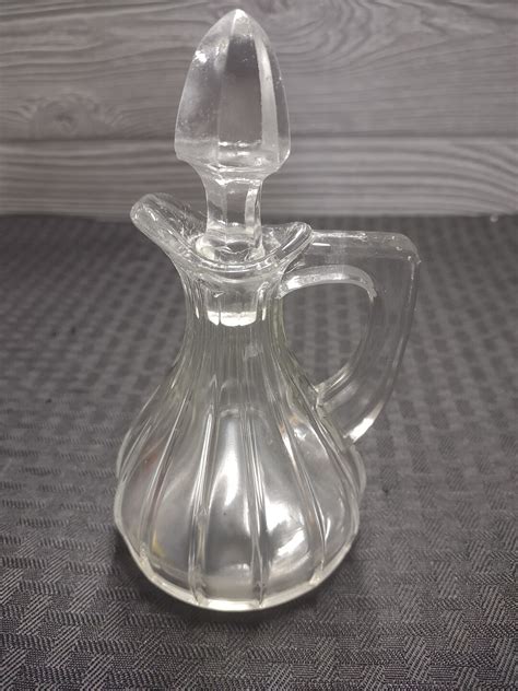 Vintage Clear Glass Cruet With Stopper Thick Cut Etsy