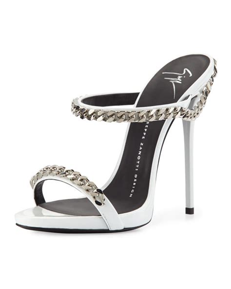 Giuseppe Zanotti Chain Link Leather Sandal White Shoes Post