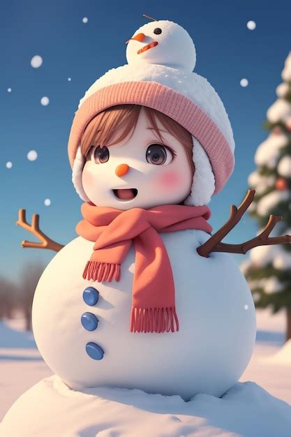 Premium AI Image A Snowman With A Pink Hat And A Pink Scarf