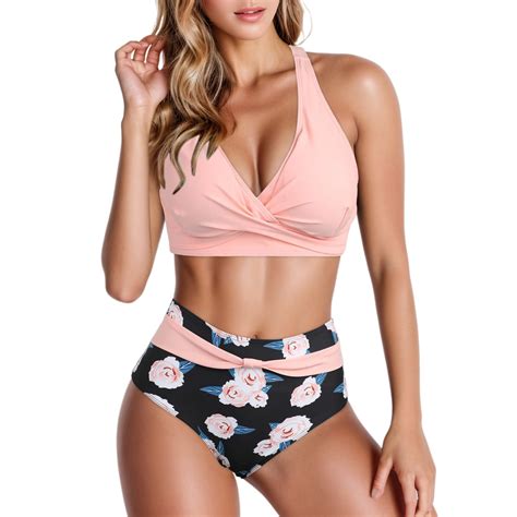 Zhizaihu Two Piece Bikini Swimsuits For Women Prints V Neck Swimsuits