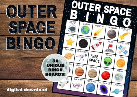Outer Space Bingo Solar System Bingo Instant Download Set Of 30 Boards