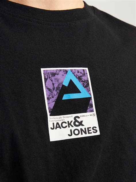 Printed Crew Neck T Shirt Black Jack And Jones®