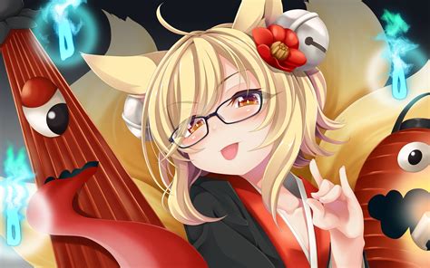 Wallpaper Illustration Blonde Anime Girls Glasses Fox Girl