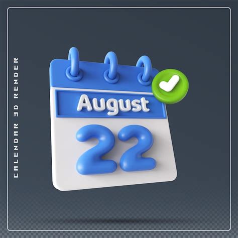 Premium PSD | 22nd august calendar with checklist icon 3d render