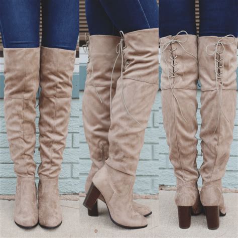 Taupe Laceup Almond Toe Heel Over The Knee Boot Zinc 01 Over The Knee Boots Over The Knee Boots