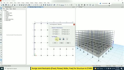 Assign Joint Restraints Fixed Pinned Roller Free For Structure In Etabs Youtube