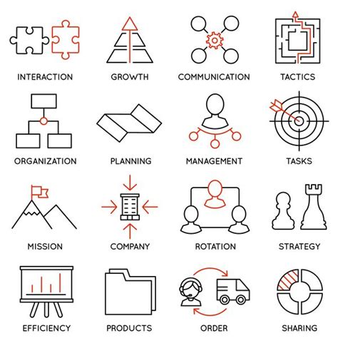 نمادهای خطی مدیریت کسب و کار استراتژی پیشرفت شغلی و سازمان افراد تجاری