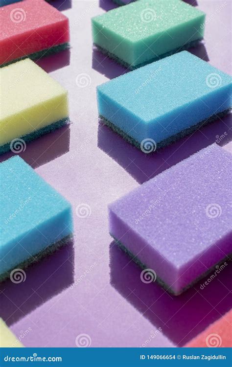 Multi Colored Rectangular Sponges For Washing Dishes Stock Photo