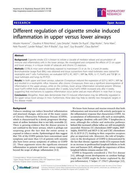 PDF Different Regulation Of Cigarette Smoke Induced Inflammation In