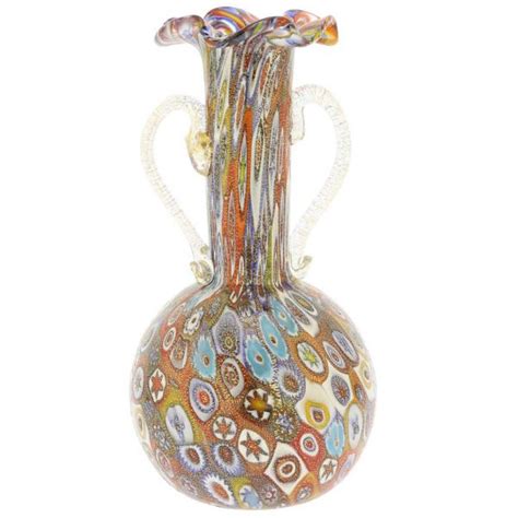 Murano Glass Vases Golden Quilt Murano Glass Millefiori Vase