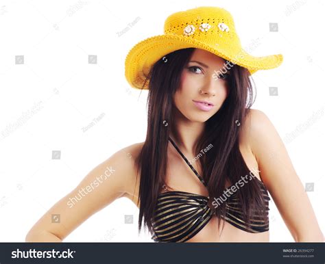 Beautiful Sexy Woman Yellow Hat Bikini Stock Photo 26394277 Shutterstock