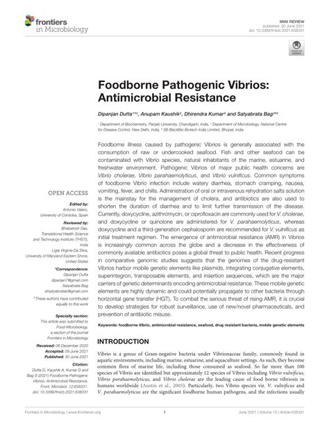 Pdf Foodborne Pathogenic Vibrios Antimicrobial Resistance