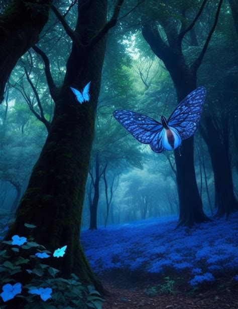 Premium Ai Image Una Escena De Un Bosque De Rboles Con Una Mariposa