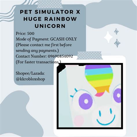 Pet Simulator X Huge Rainbow Unicorn Video Gaming Video Games