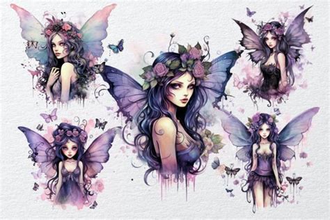 Watercolor Dark Fairies Bundle Graphic By Cvanscussell Creative