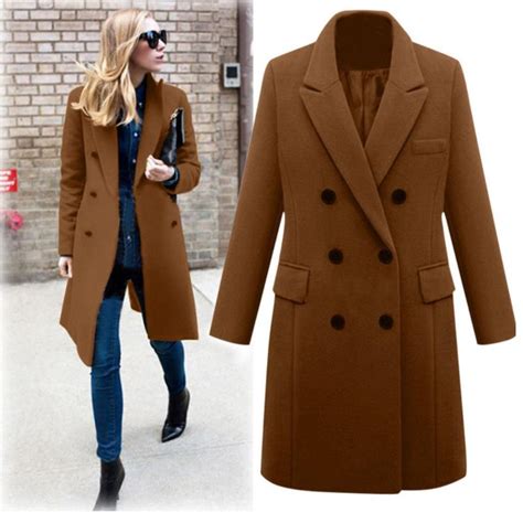 Buy Winter Autumn Outdooor Winter Women Lapel Wool Coat Trench Jacket Long Overcoat Outwear At