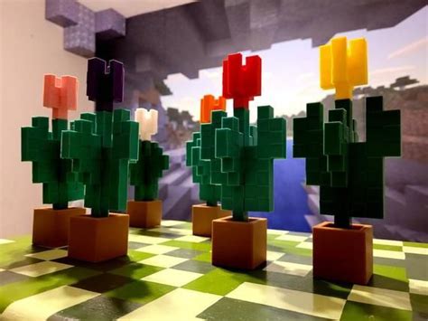 Tulip Video Game Pixelated Flowers Minecraft Style Etsy Minecraft Room Decor Minecraft